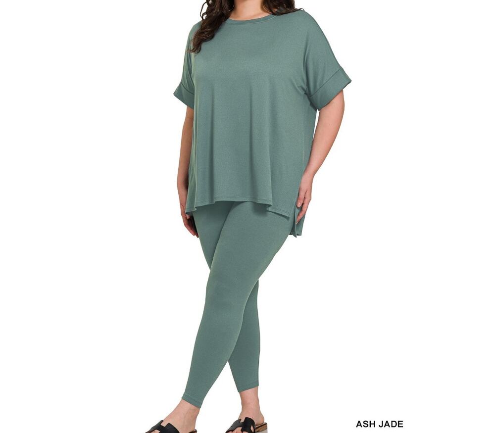 Brushed dty microfiber loungewear 2-piece set- Ash Jade 3X